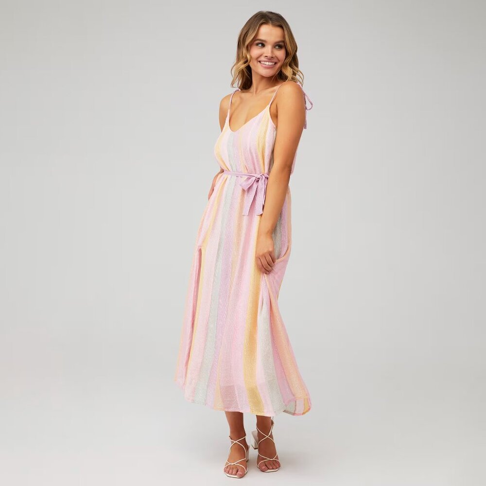 Sundress Cary Marbella Rainbow Pastel Dress Long XS/S Like New Viscose Lurex